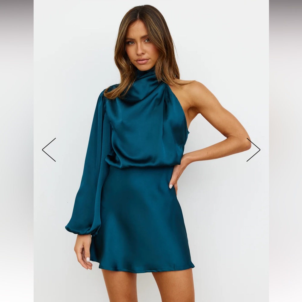 One Shoulder Teal Dress
